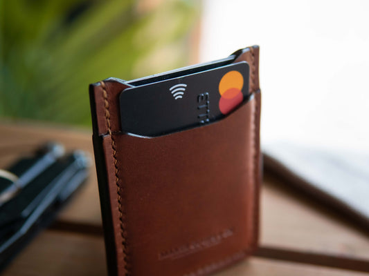 Minimalist Leather EDC Wallet - Slim Hand-Stitched Card Sleeve